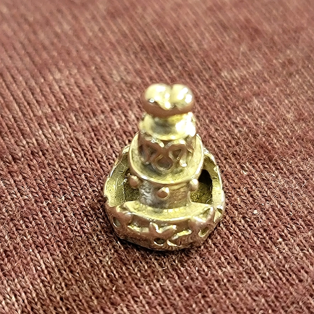 925 Sterling Silver 3 Tier Cake w/Heart Topper Charm fits Pandora Type bracelets